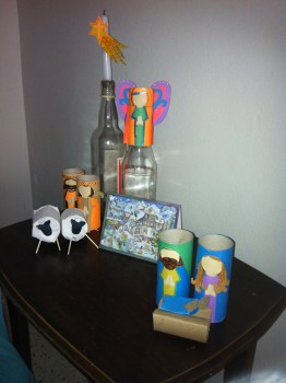 The completed nativity scene (I ran out of glue for the three kings so they'll come next year)