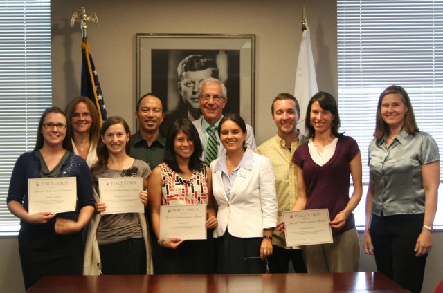Blog It Home 2013 winners at Peace Corps headquarters with acting PC Director and Third Goal staff. Photo courtesy of OTG.